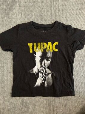 Black Graphic Tee with Yellow Tupac Print. Size 12M